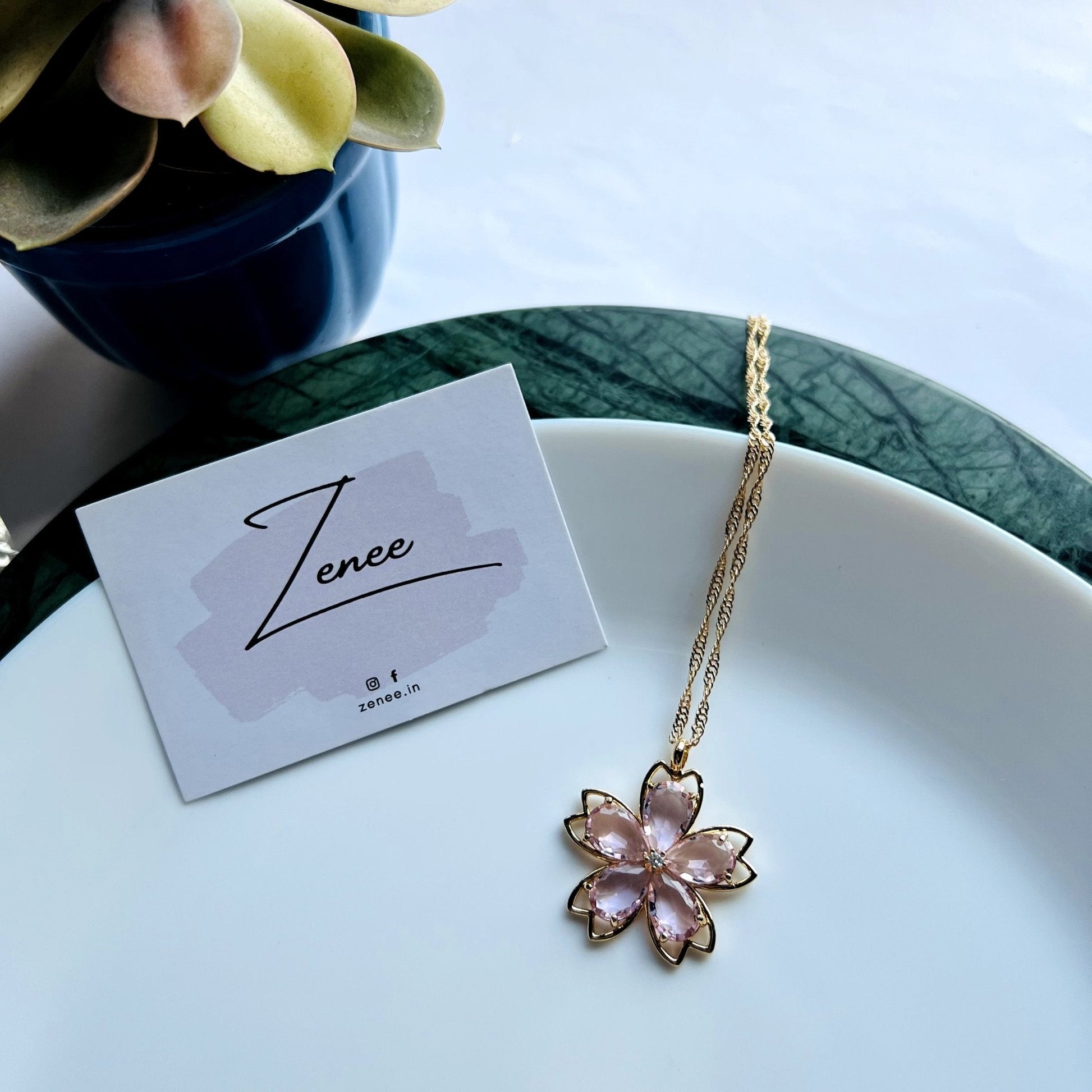 Peach Crystal Flower Necklace - Zenee.in-Necklaces