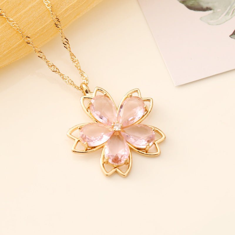 Peach Crystal Flower Necklace - Zenee.in-Necklaces