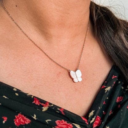 Pearl White Butterfly Necklace - Zenee.in-Necklaces