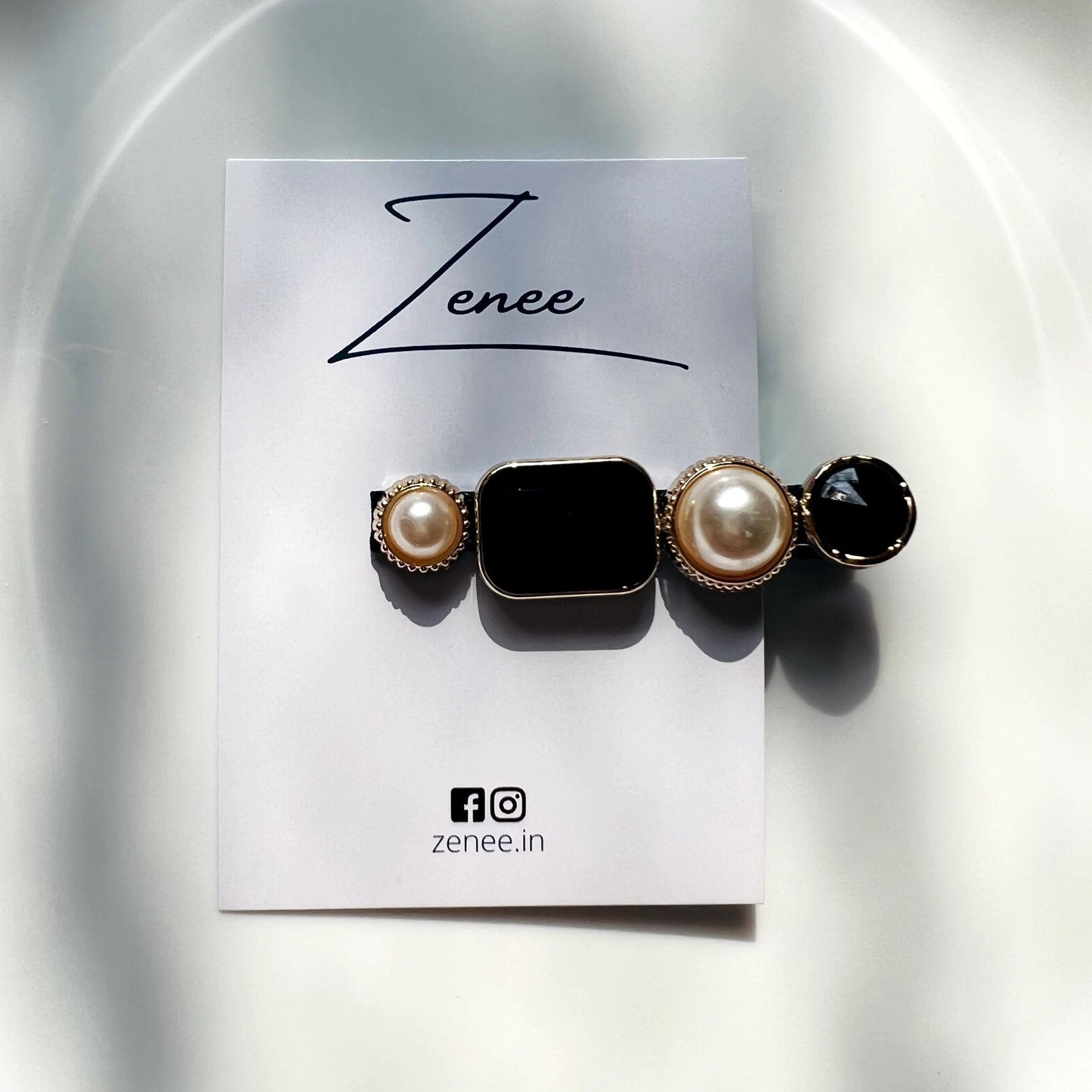 Pearl With Black Stone Hair Clip - Zenee.in-Hair Accessories