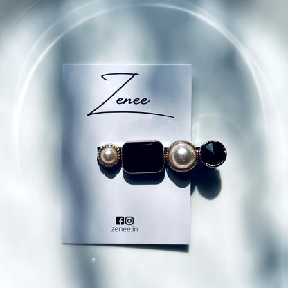 Pearl With Black Stone Hair Clip - Zenee.in-Hair Accessories