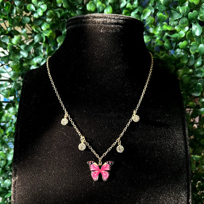 Pink Butterfly Crystal Necklace - Zenee.in-Necklaces