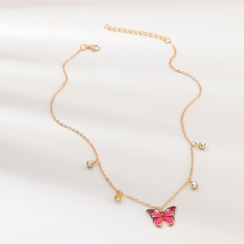 Pink Butterfly Crystal Necklace - Zenee.in-Necklaces