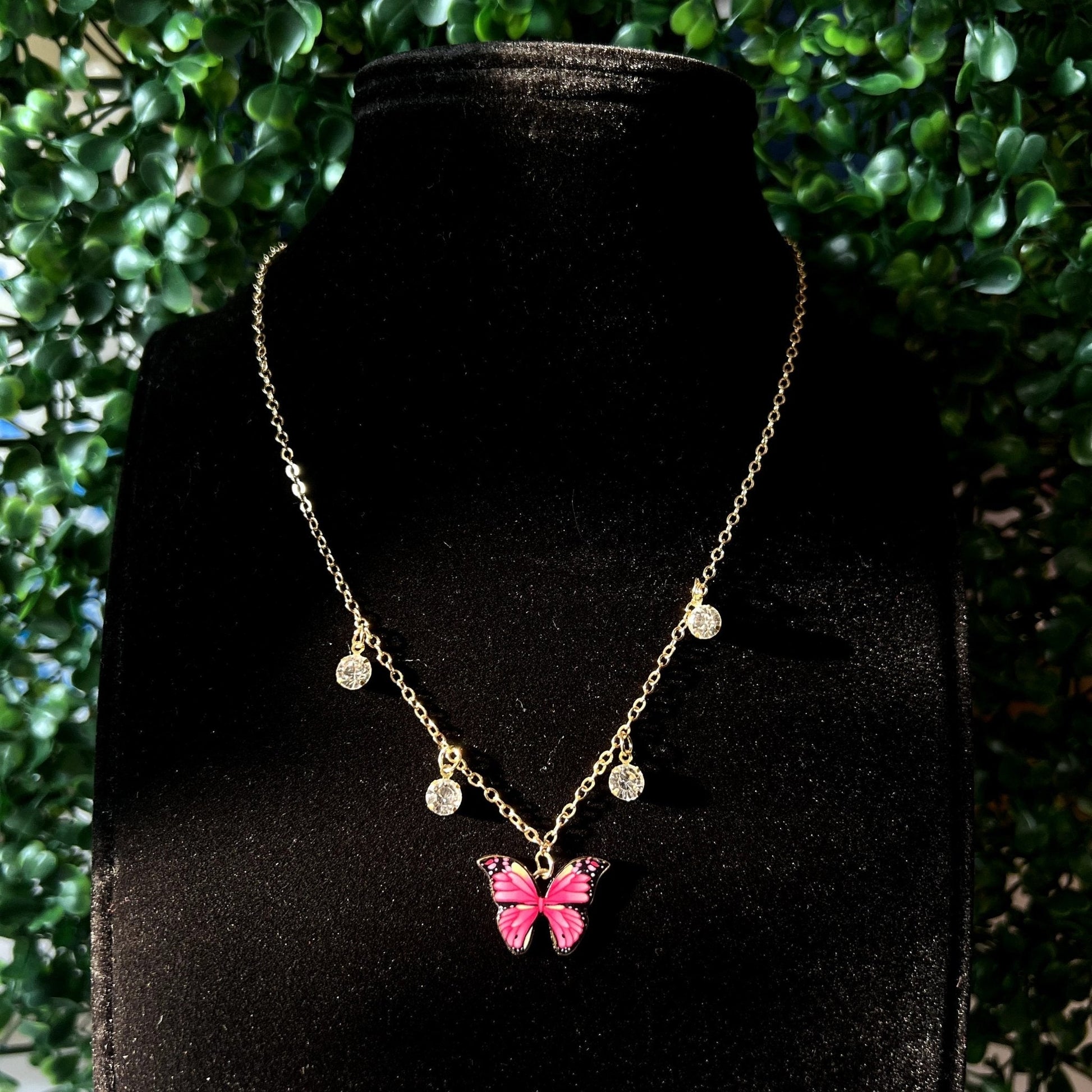 Pink Butterfly Crystal Necklace - Zenee.in-Necklaces