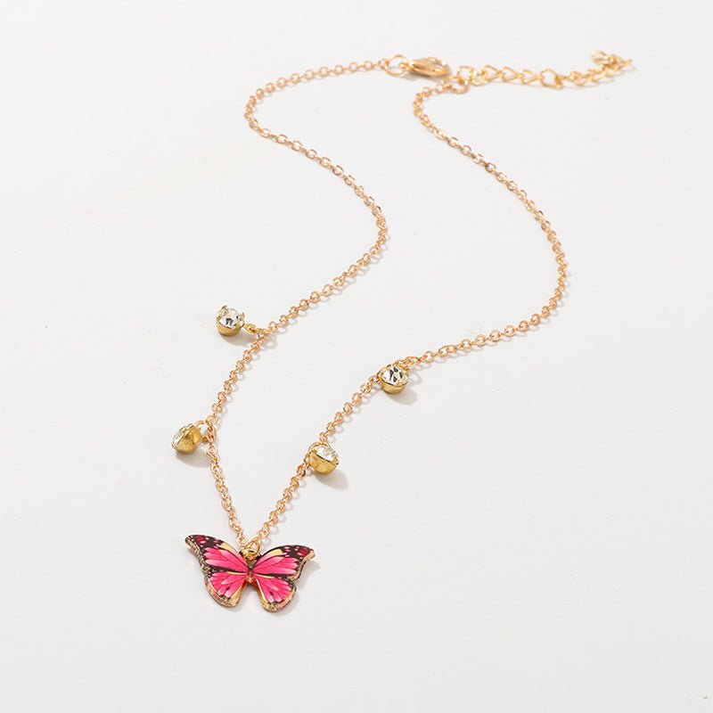 Pink Butterfly Crystal Necklace - Zenee.in-Necklaces