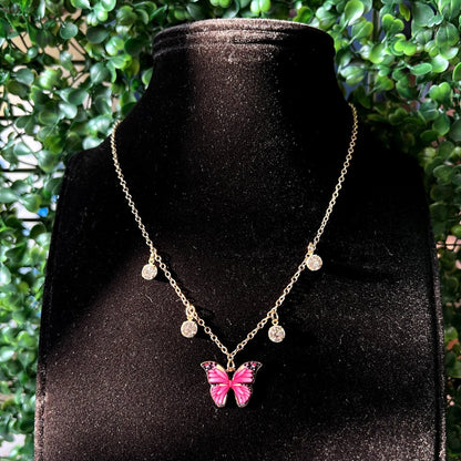 Pink Butterfly Crystal Necklace - Zenee.in-Necklaces