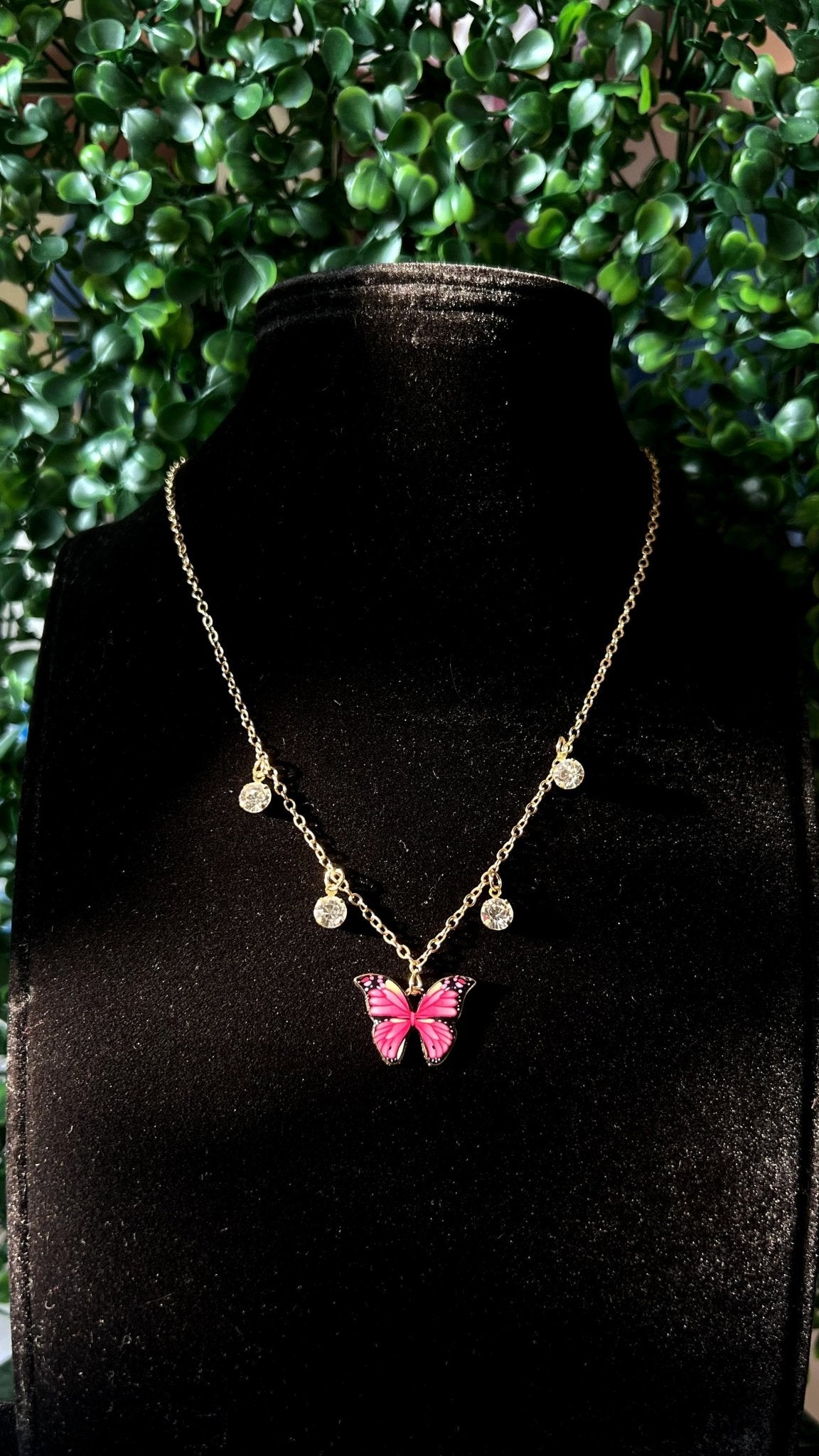 Pink Butterfly Crystal Necklace - Zenee.in-Necklaces