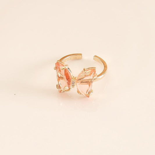 Pink Crystal Dainty Butterfly Ring - Zenee.in-Rings