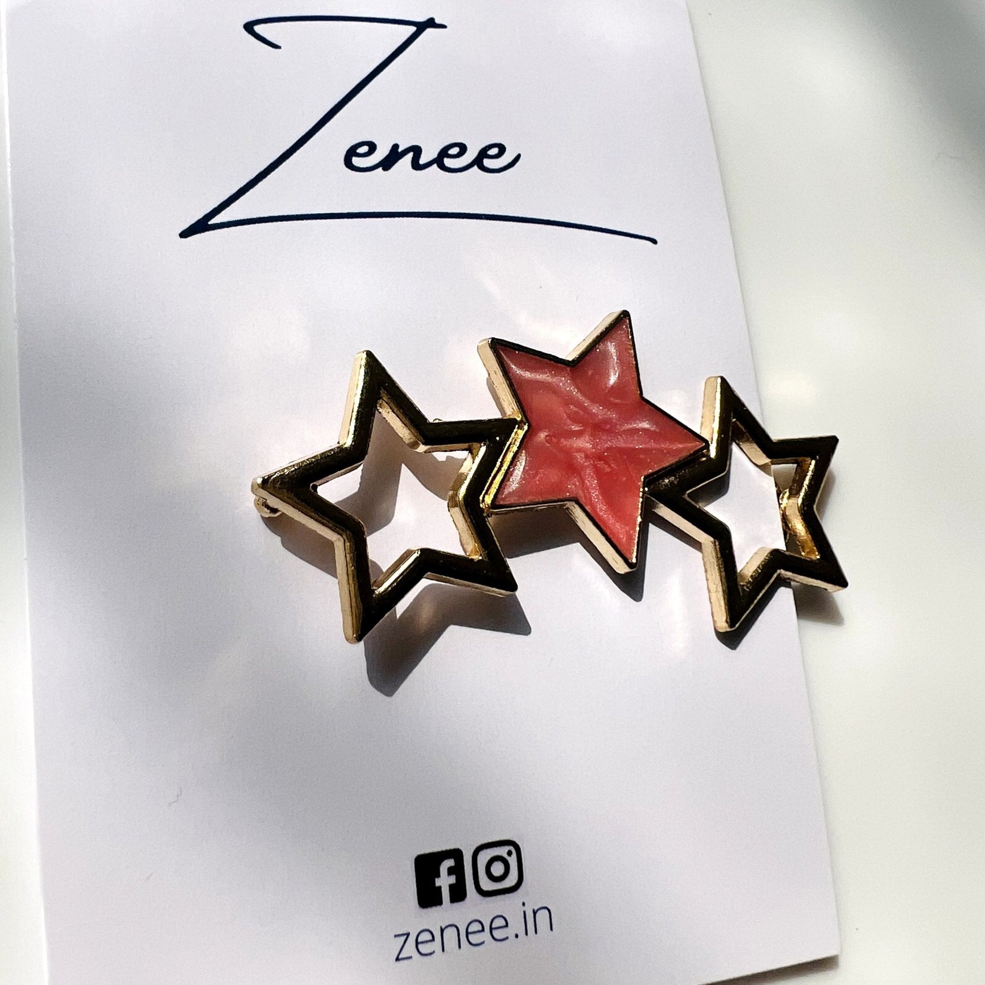 Pink Metal Star Hair Clip - Zenee.in-Hair Accessories