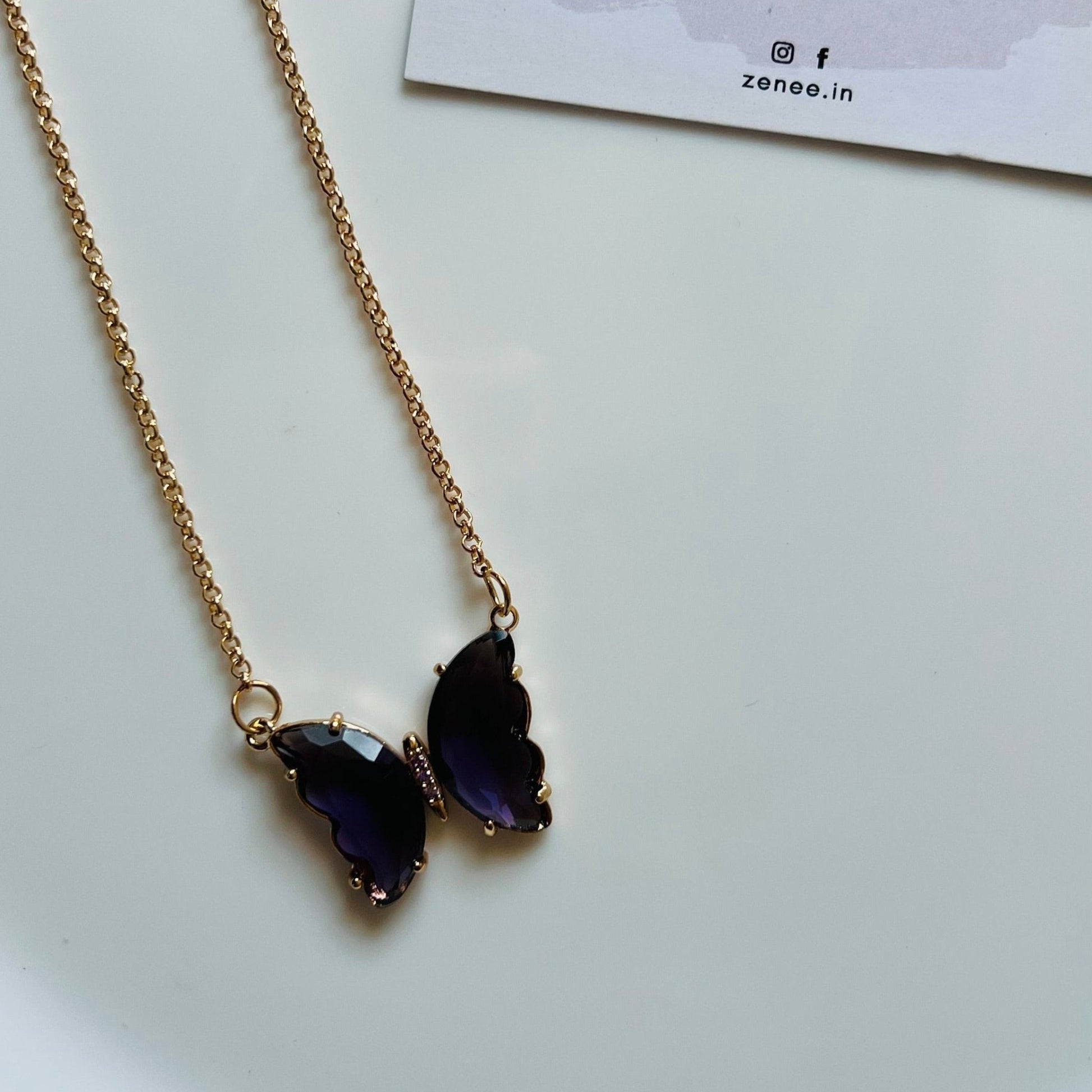 Purple Crystal Butterfly Necklace - Zenee.in-Necklaces