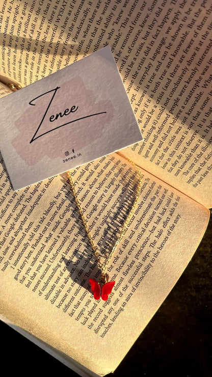 Red Butterfly Matte Necklace - Zenee.in-Necklaces