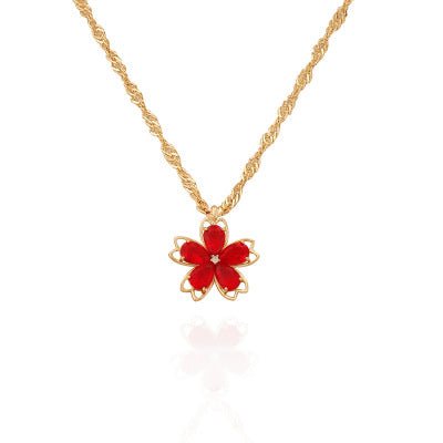 Red Crystal Flower Necklace - Zenee.in-Necklaces