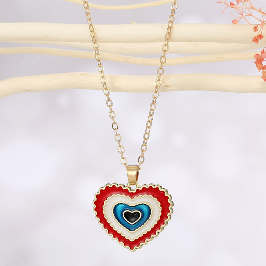 Red Heart Shape Enamel Necklace - Zenee.in-Necklaces