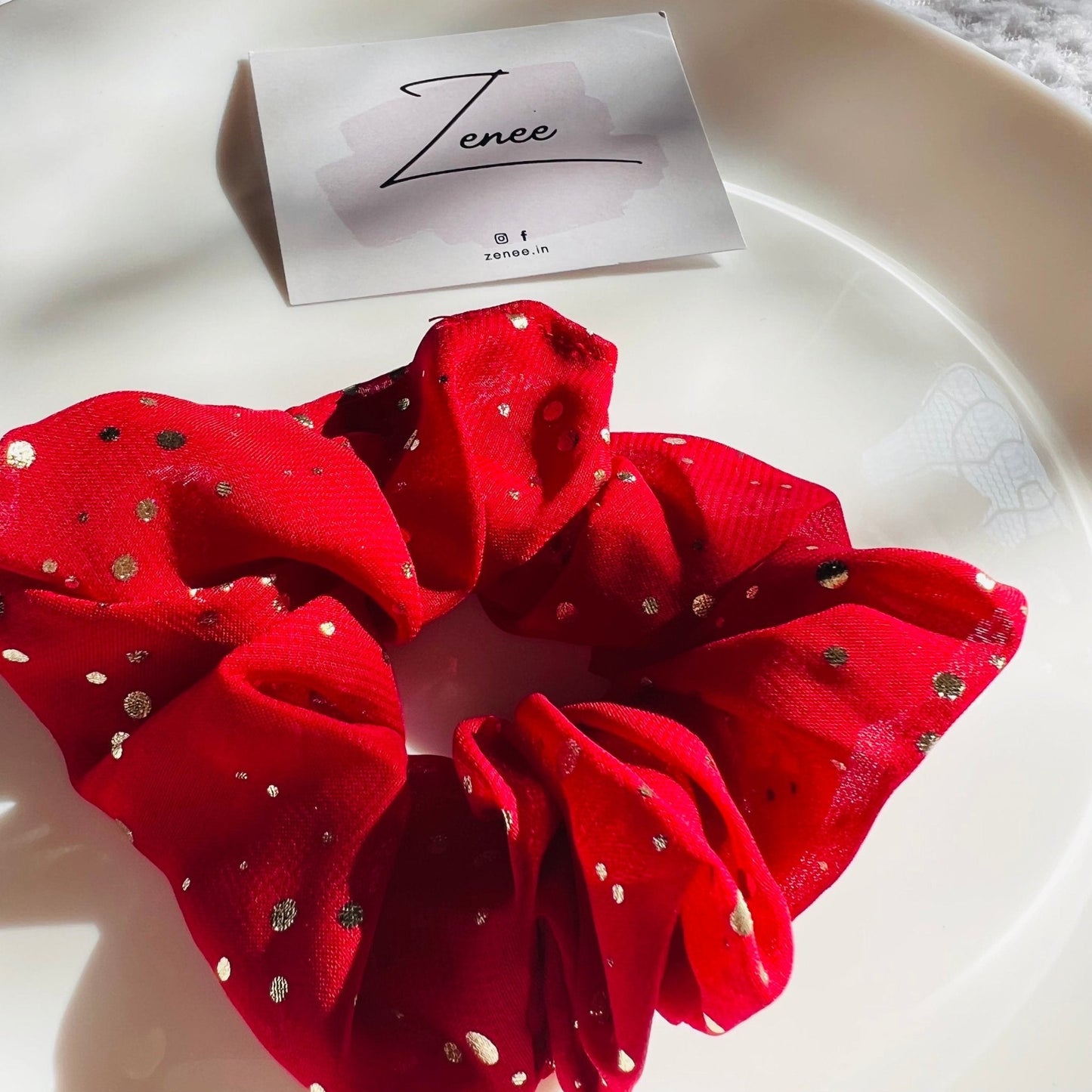 Red Scrunchies With Glitter - Zenee.in-Hair Accessories