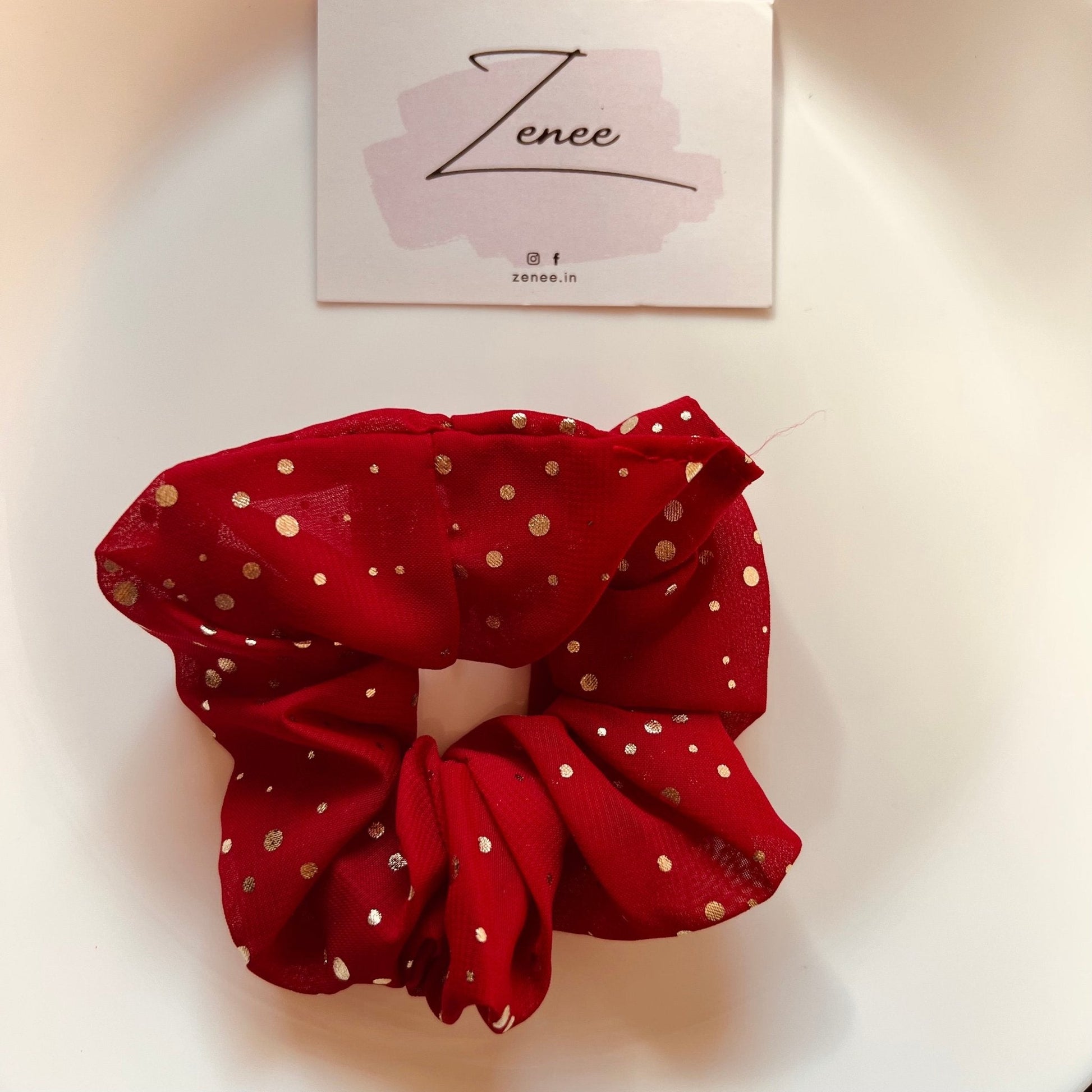 Red Scrunchies With Glitter - Zenee.in-Hair Accessories