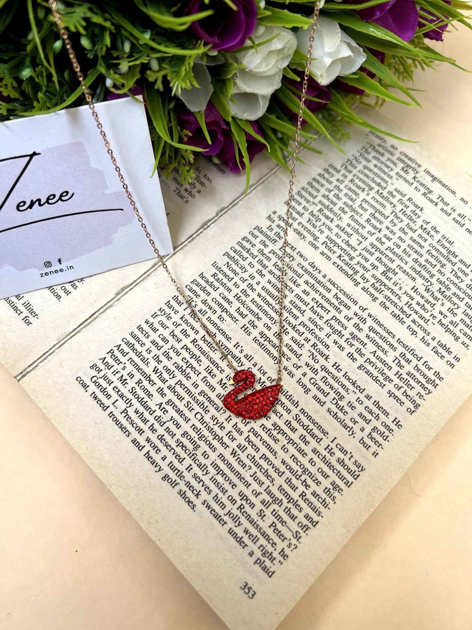 Red Swan Pendant Necklace - Zenee.in-Necklaces