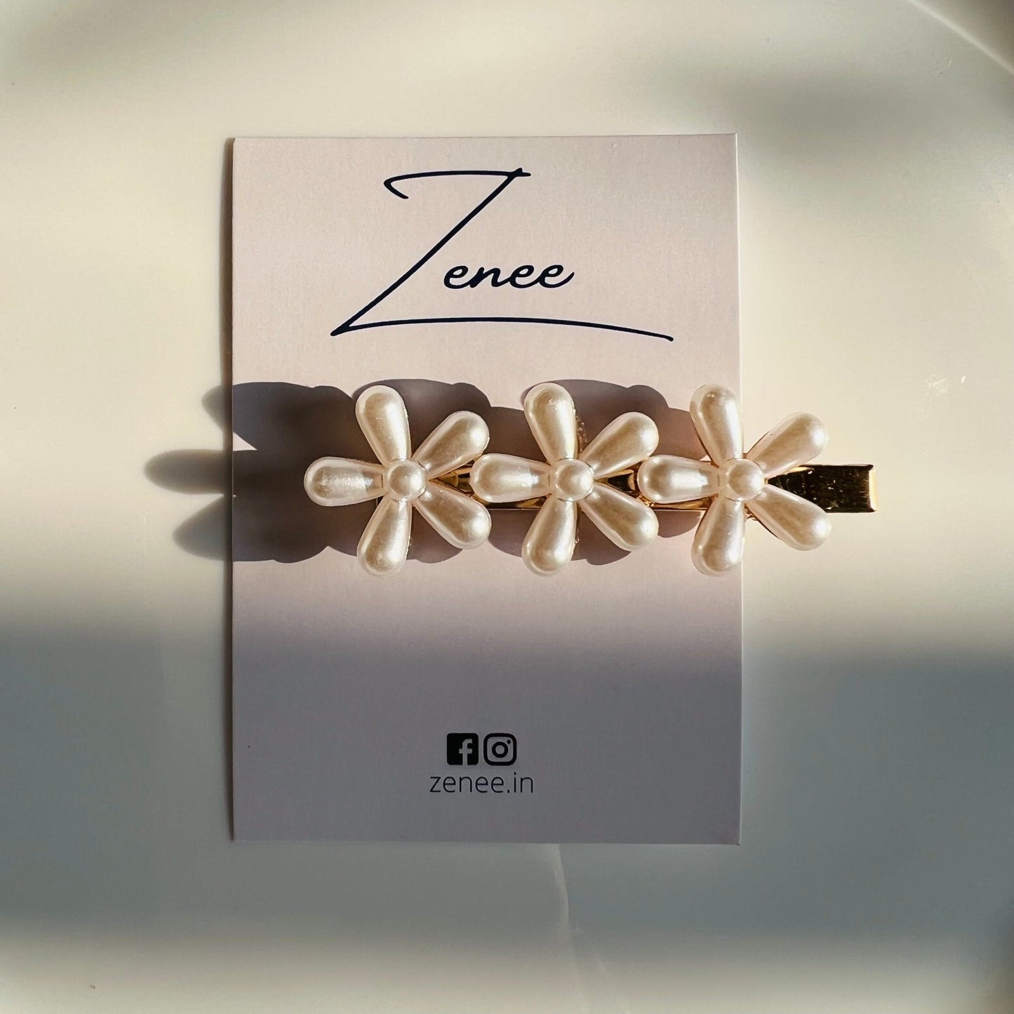 Three White Pearl Flower Hair Clip - Zenee.in-Hair Accessories