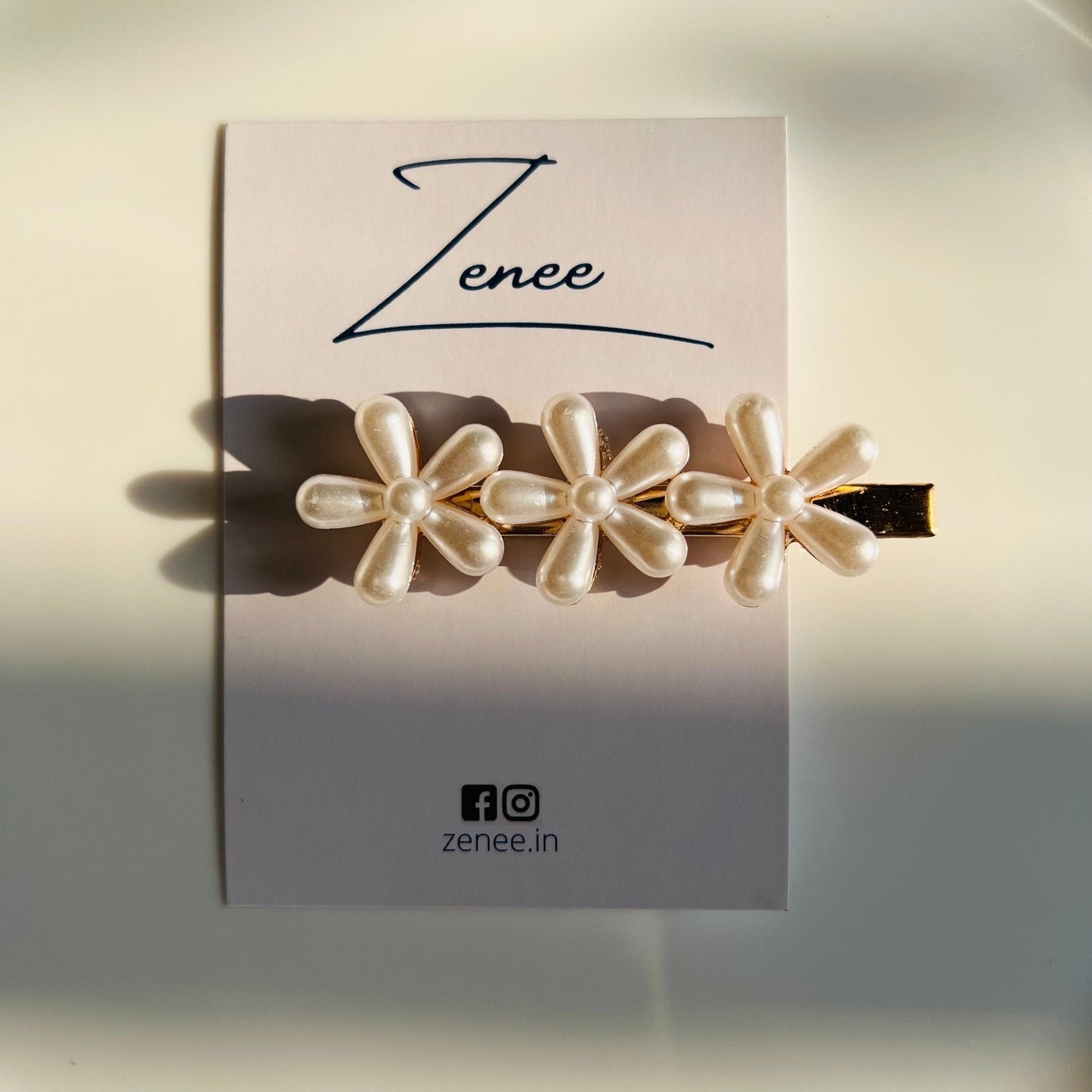 Three White Pearl Flower Hair Clip - Zenee.in-Hair Accessories