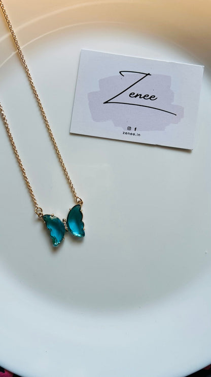 Turquiose Crystal Butterfly Necklace - Zenee.in-Necklaces