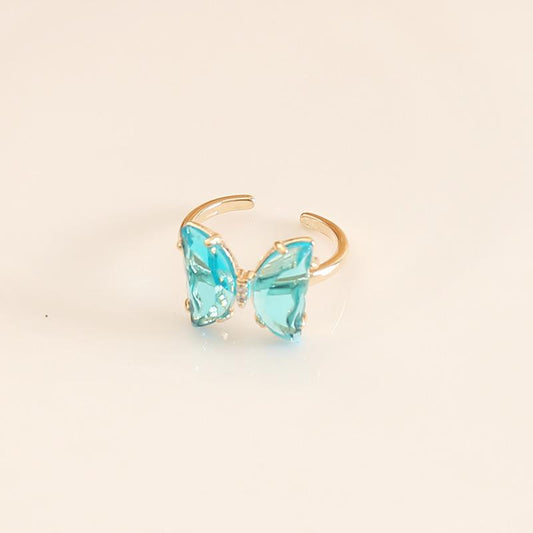 Turquoise Crystal Dainty Butterfly Ring - Zenee.in-Rings