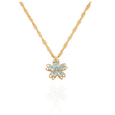 Turquoise Crystal Flower Necklace - Zenee.in-Necklaces