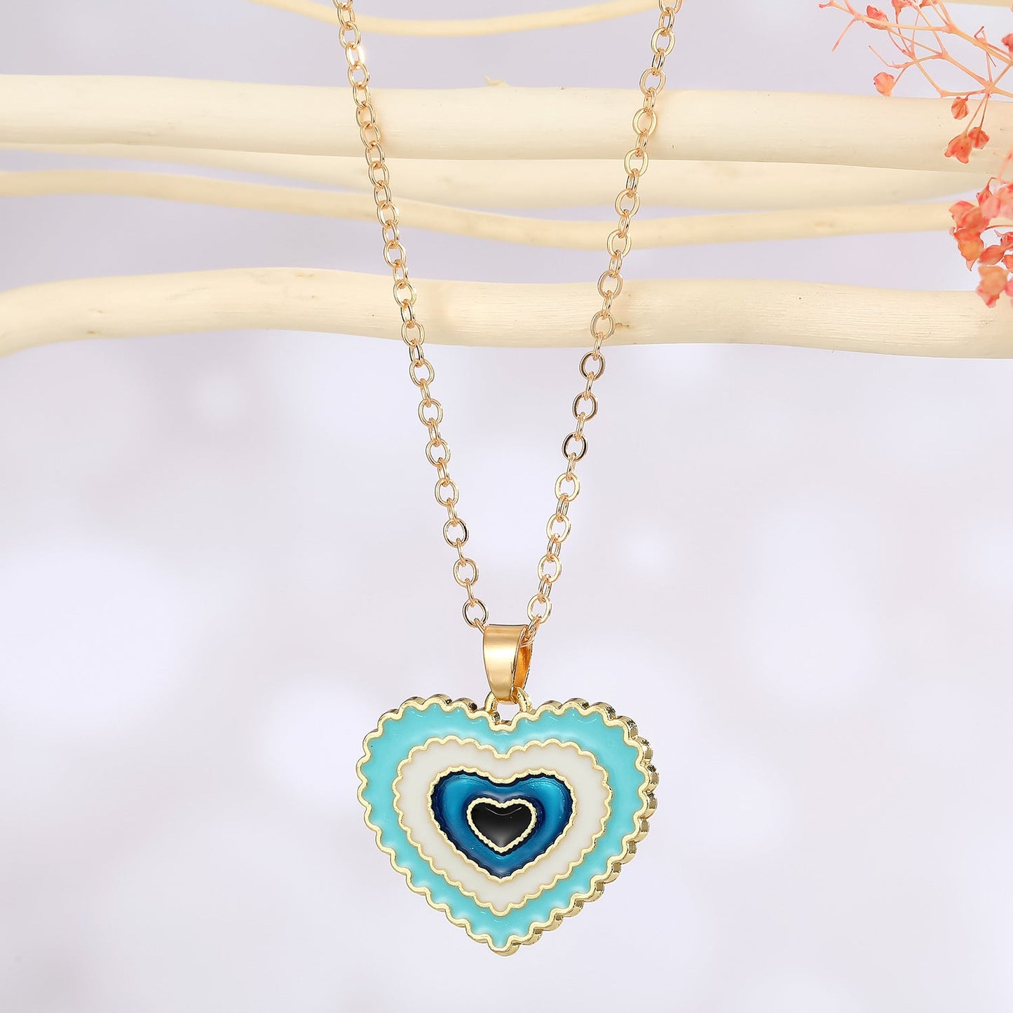 Turquoise Heart Shape Enamel Necklace - Zenee.in-Necklaces