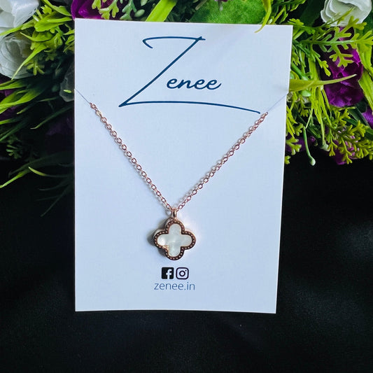 White And Black Clover Pendant Necklace - Zenee.in-Necklaces
