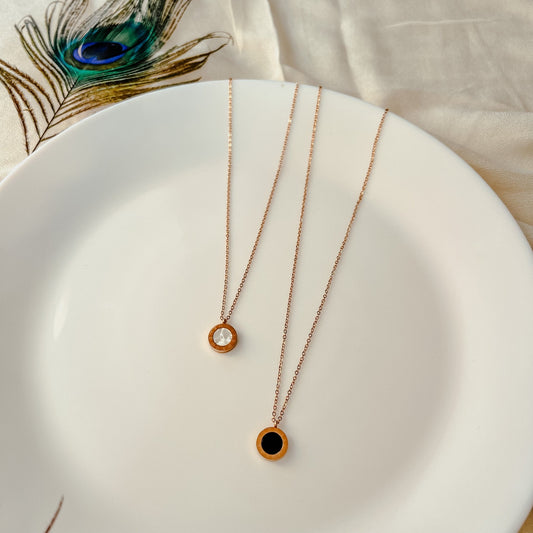 White And Black Roman Pendant Necklace - Zenee.in-Necklaces