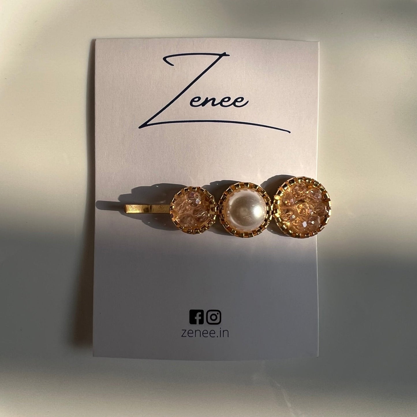 White Pearl And Druzy Hair Clip - Zenee.in-Hair Accessories