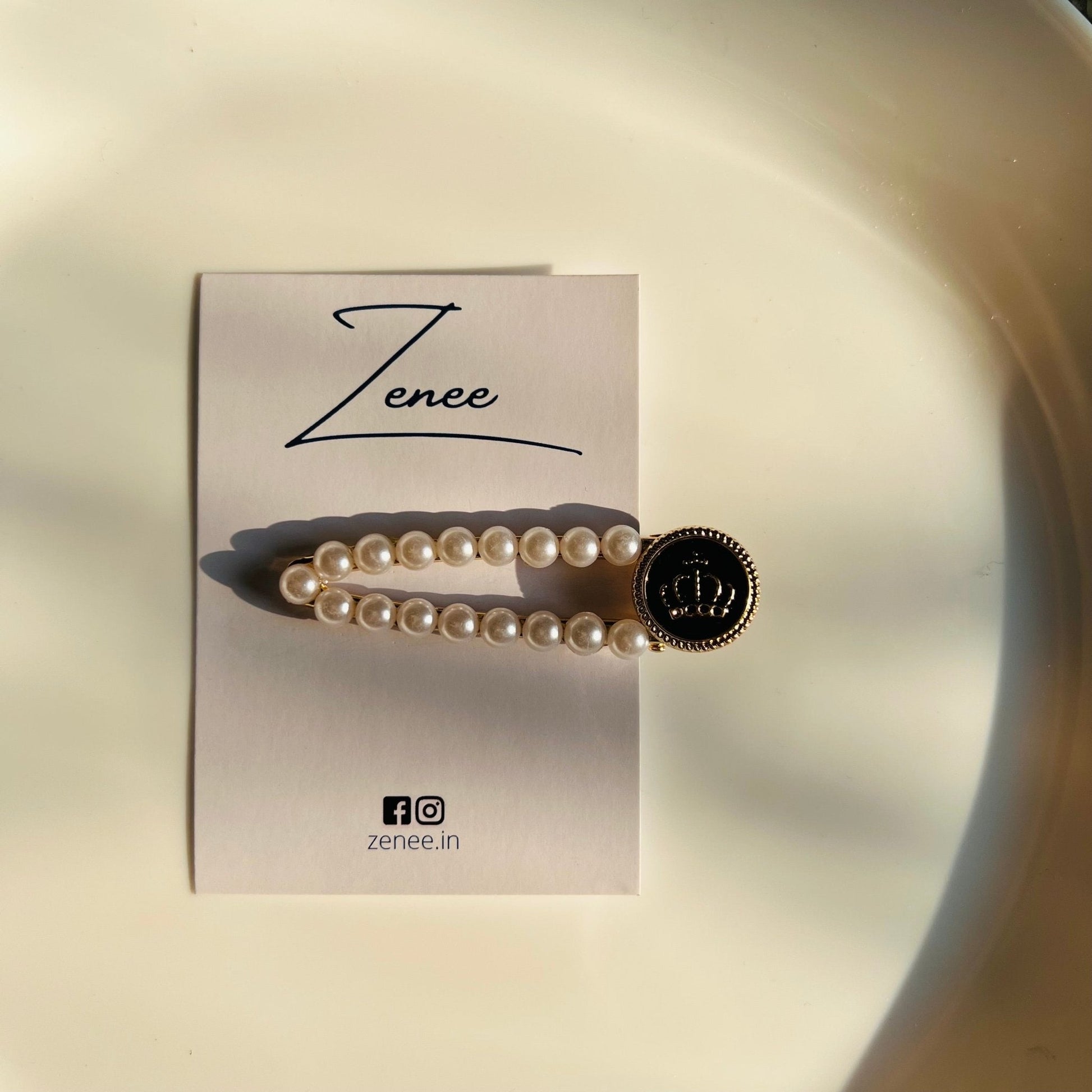 White Pearl With Black Crown Hair Clip - Zenee.in-Hair Accessories