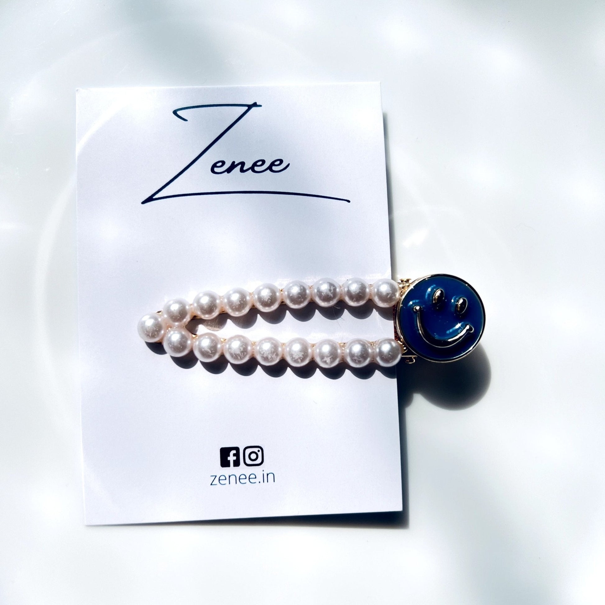 White Pearl With Blue Smile Face Hair Clip - Zenee.in-Hair Accessories