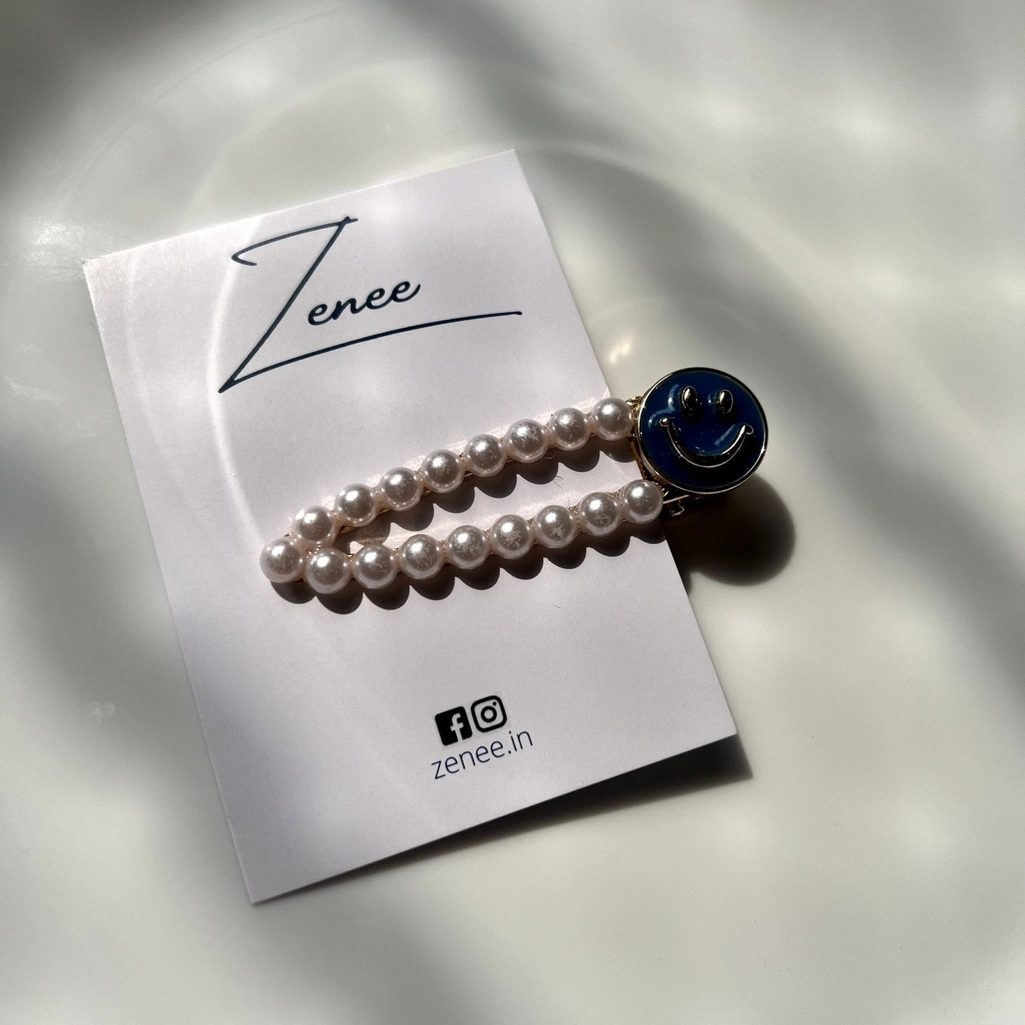 White Pearl With Blue Smile Face Hair Clip - Zenee.in-Hair Accessories