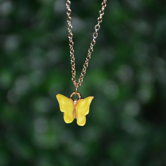 Yellow Acrylic Butterfly Pendant Necklace - Zenee.in-Necklaces