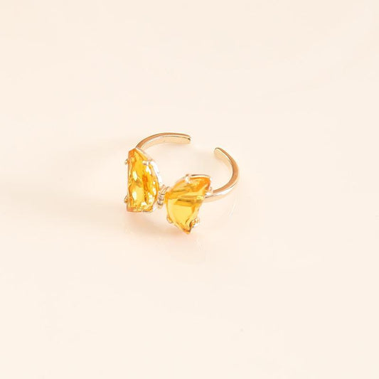 Yellow Crystal Dainty Butterfly Ring - Zenee.in-Rings