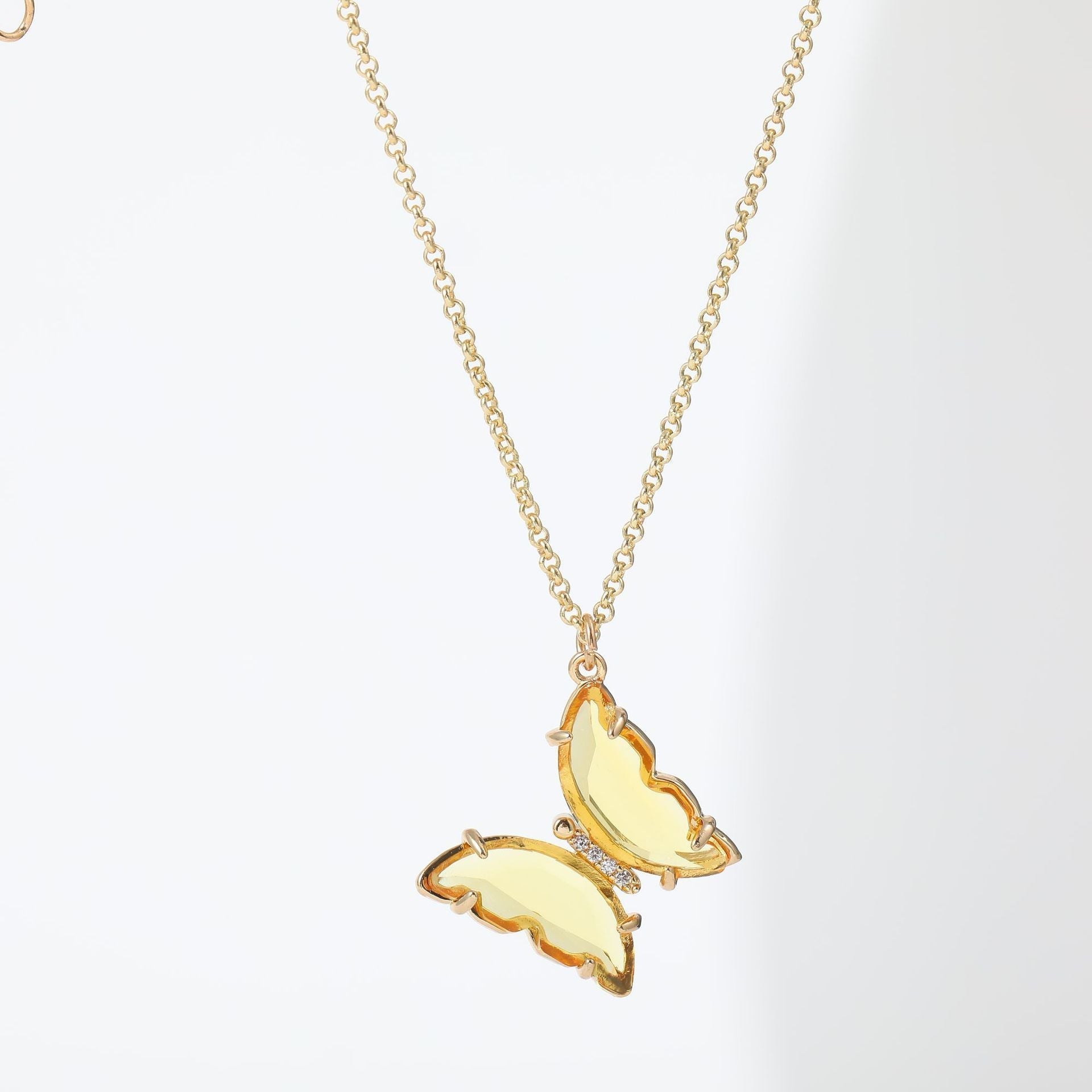 Yellow Crystal Hanging Butterfly Necklace - Zenee.in-Necklaces