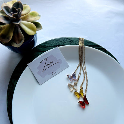 Yellow Crystal Hanging Butterfly Necklace - Zenee.in-Necklaces