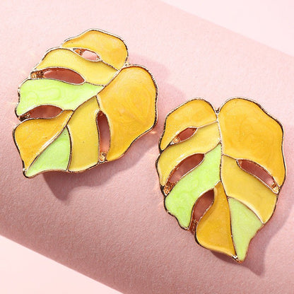 Yellow Metal Leaf Studs - Zenee.in-Earrings