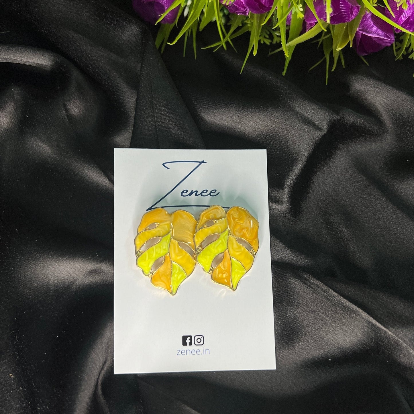 Yellow Metal Leaf Studs - Zenee.in-Earrings