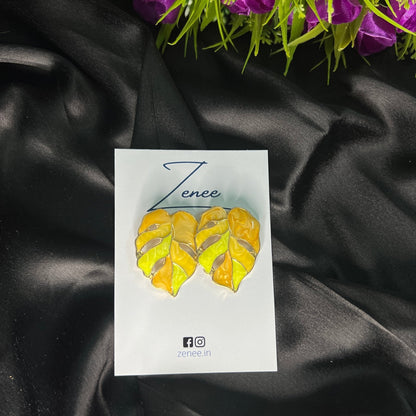 Yellow Metal Leaf Studs - Zenee.in-Earrings