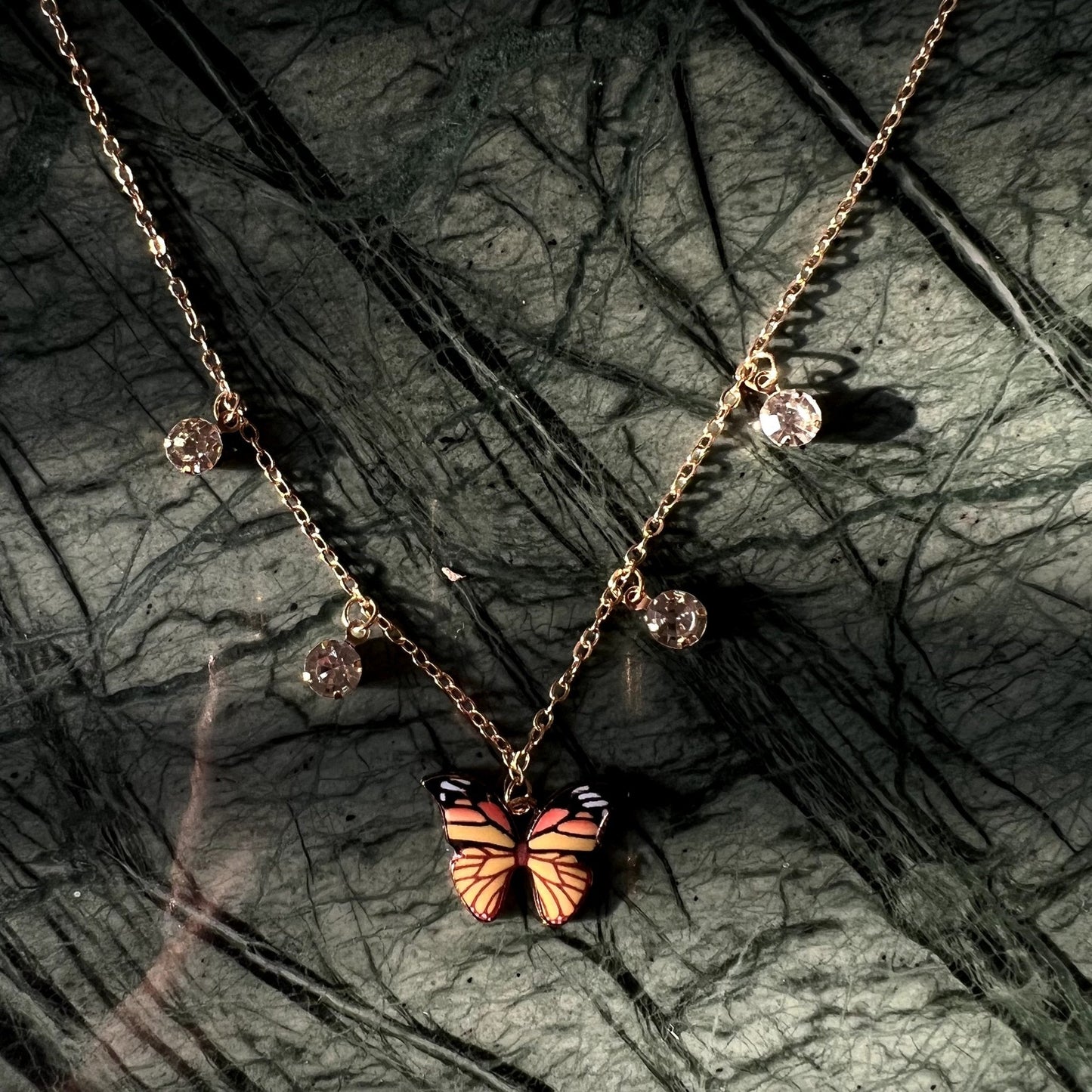 Yellow & Orange Butterfly Crystal Necklace - Zenee.in-Necklaces