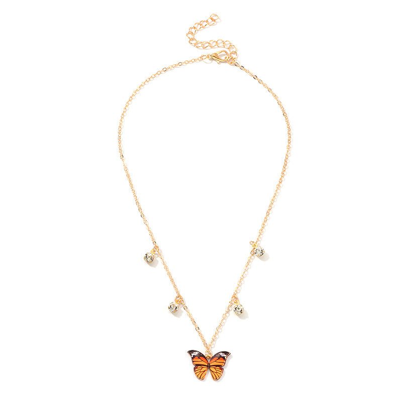 Yellow & Orange Butterfly Crystal Necklace - Zenee.in-Necklaces