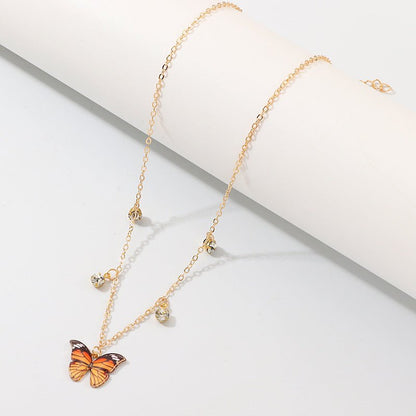 Yellow & Orange Butterfly Crystal Necklace - Zenee.in-Necklaces