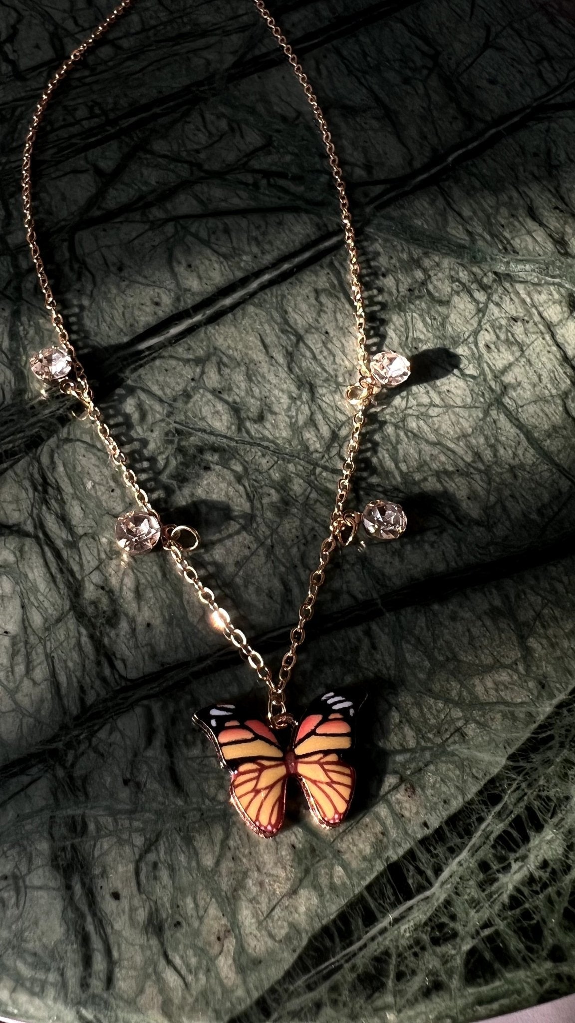 Yellow & Orange Butterfly Crystal Necklace - Zenee.in-Necklaces