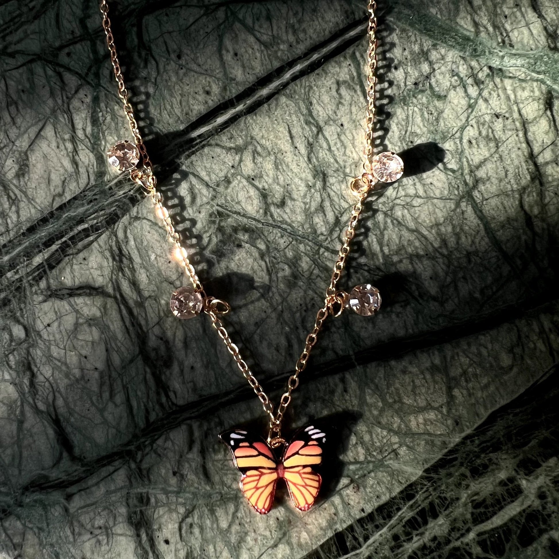 Yellow & Orange Butterfly Crystal Necklace - Zenee.in-Necklaces