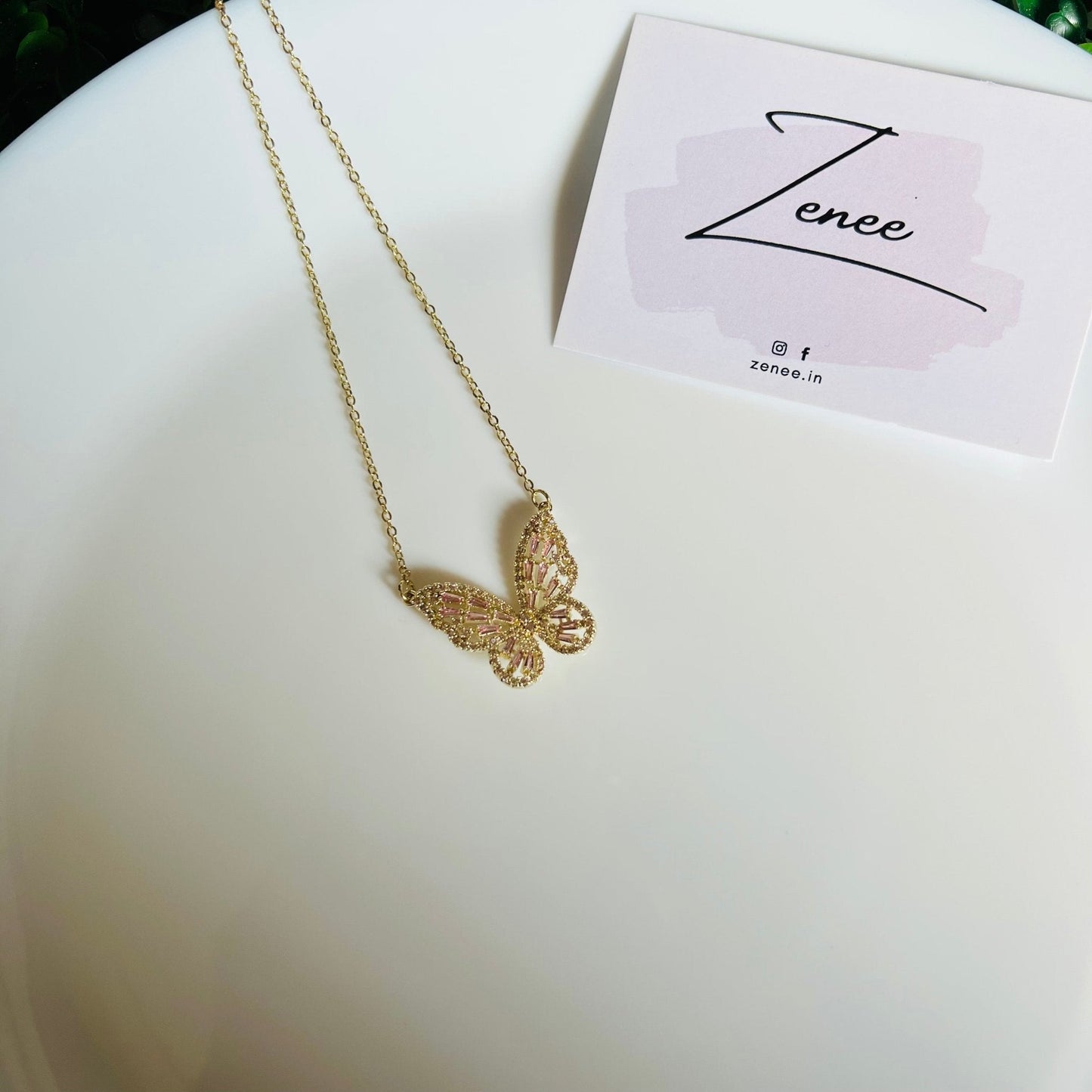 Zircon Butterfly Pendant Necklace - Zenee.in-Necklaces