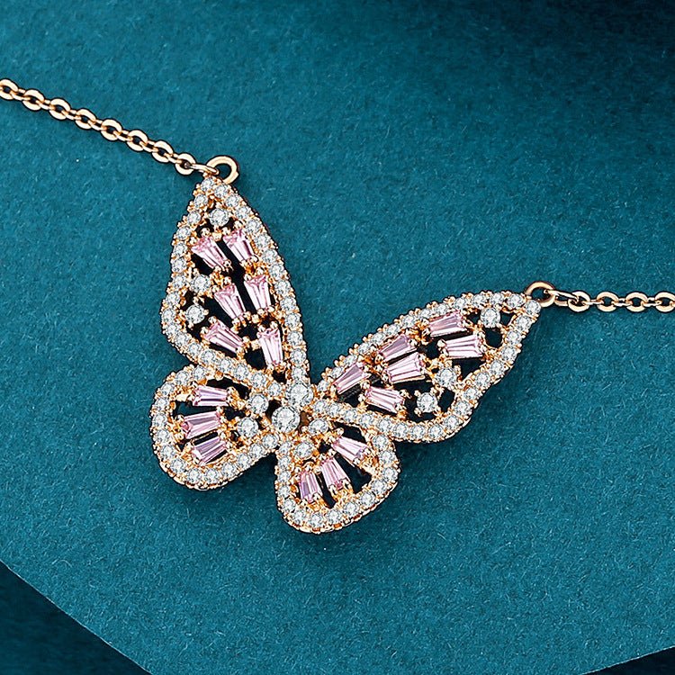 Zircon Butterfly Pendant Necklace - Zenee.in-Necklaces